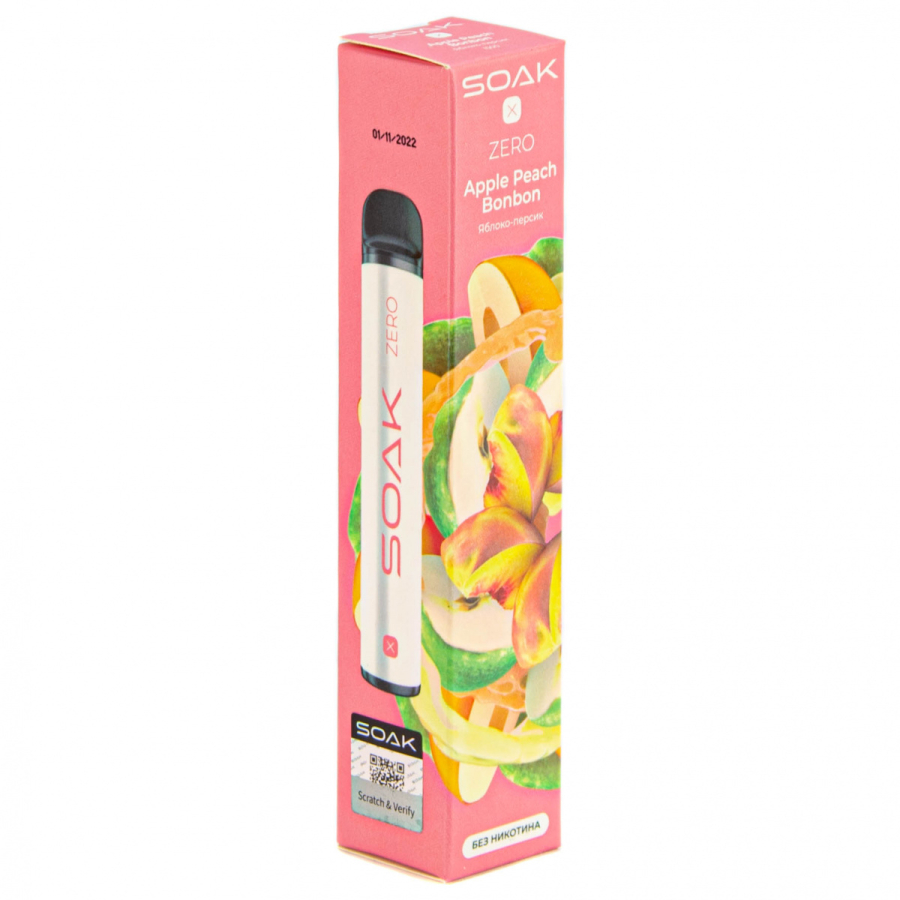 SOAK X ZERO Apple peach bonbon 1500 затяжек (без никотина)